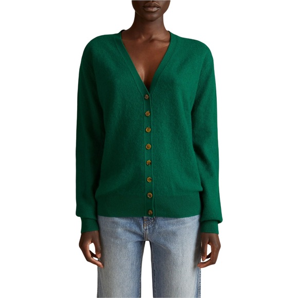 Khaite Amelia V-Neck Cashmere Button Front Raglan Cardigan In Green Size XS - Picture 5 of 5